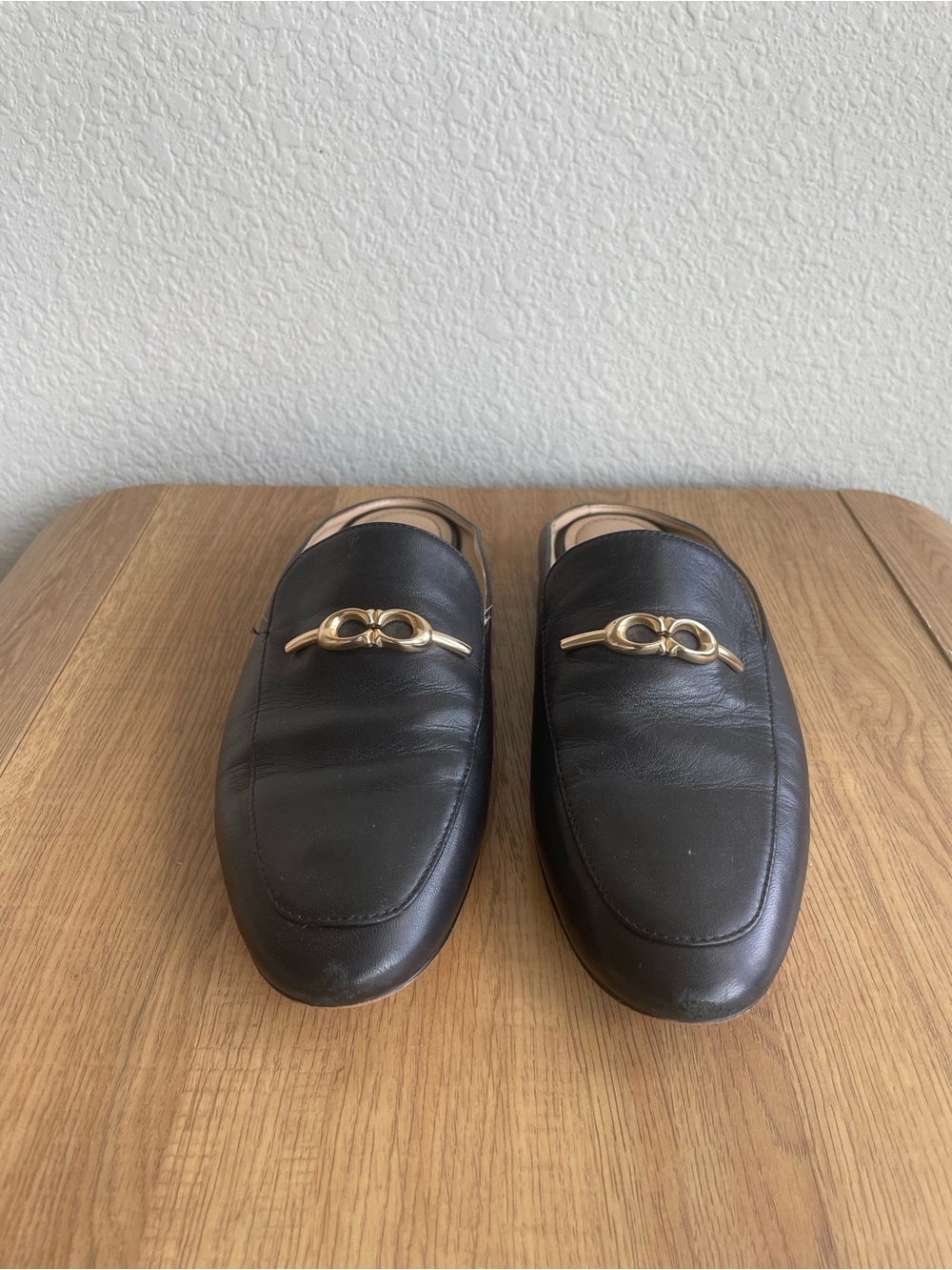 Coach Black Leather Women's Slip-On Loafers with Gold Bit